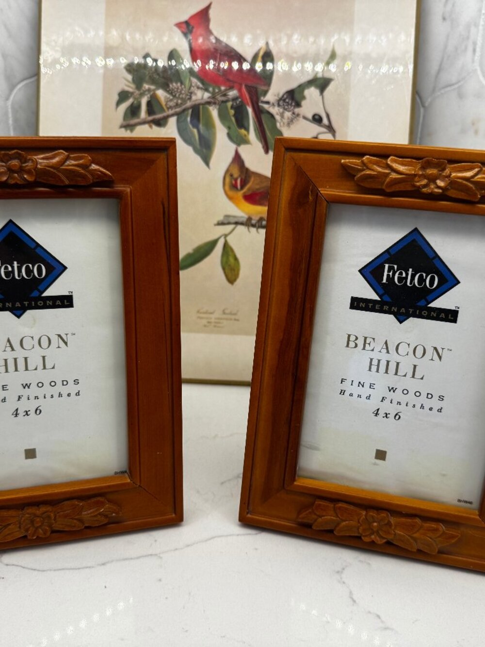 Fetco Beacon Hill Fine Woods 4x6 Picture Frames Pair Carved Floral Honey Wood